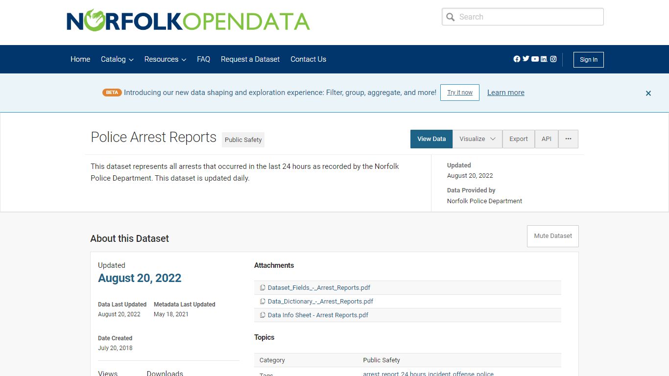 Police Arrest Reports - City of Norfolk, VA Open Data
